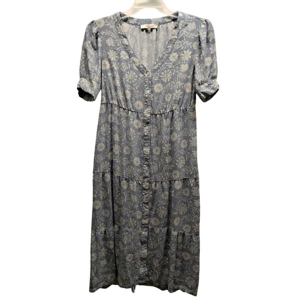 Casa Cabana Women's Size Small Blue White Floral V-Neck Button-Up Shirt Dress